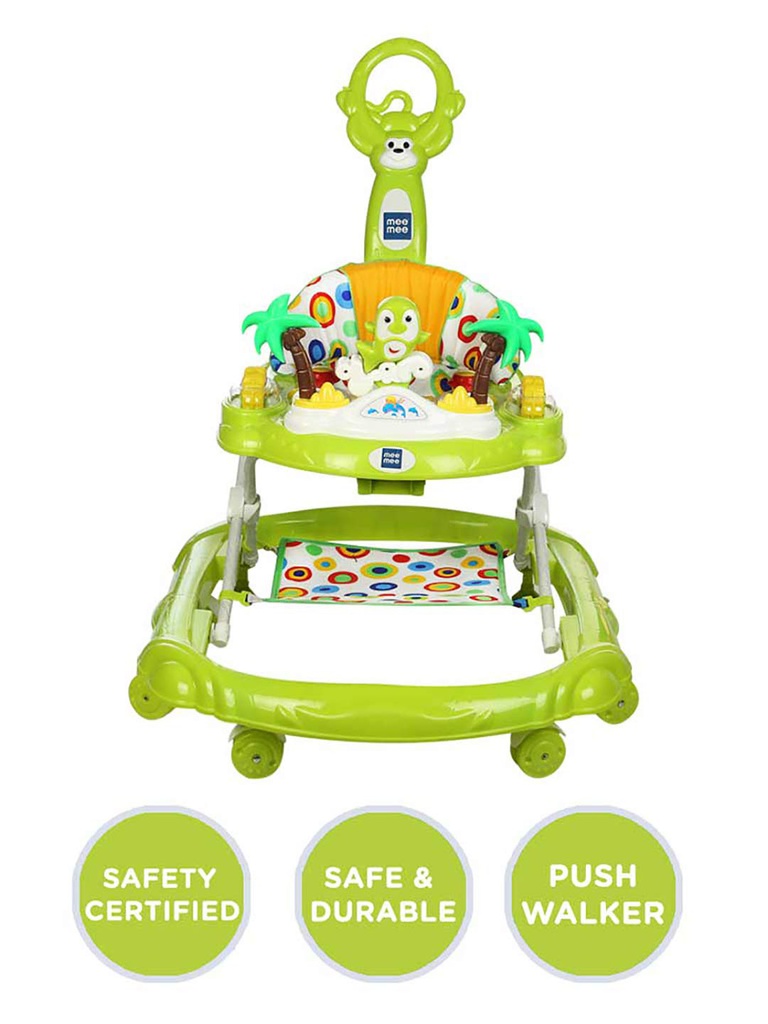 Meemee Simple Step Baby Walker With Push Handle Foot Mat Stopper green Jeevee