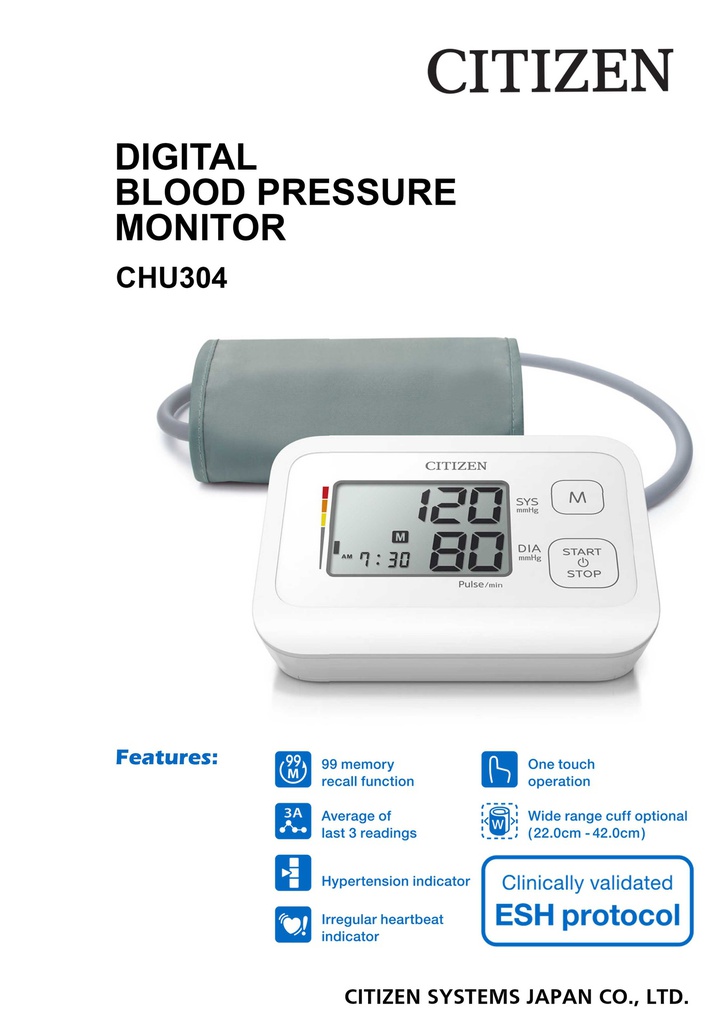 Citizen Digital Blood Pressure Monitor Chu304 Jeevee