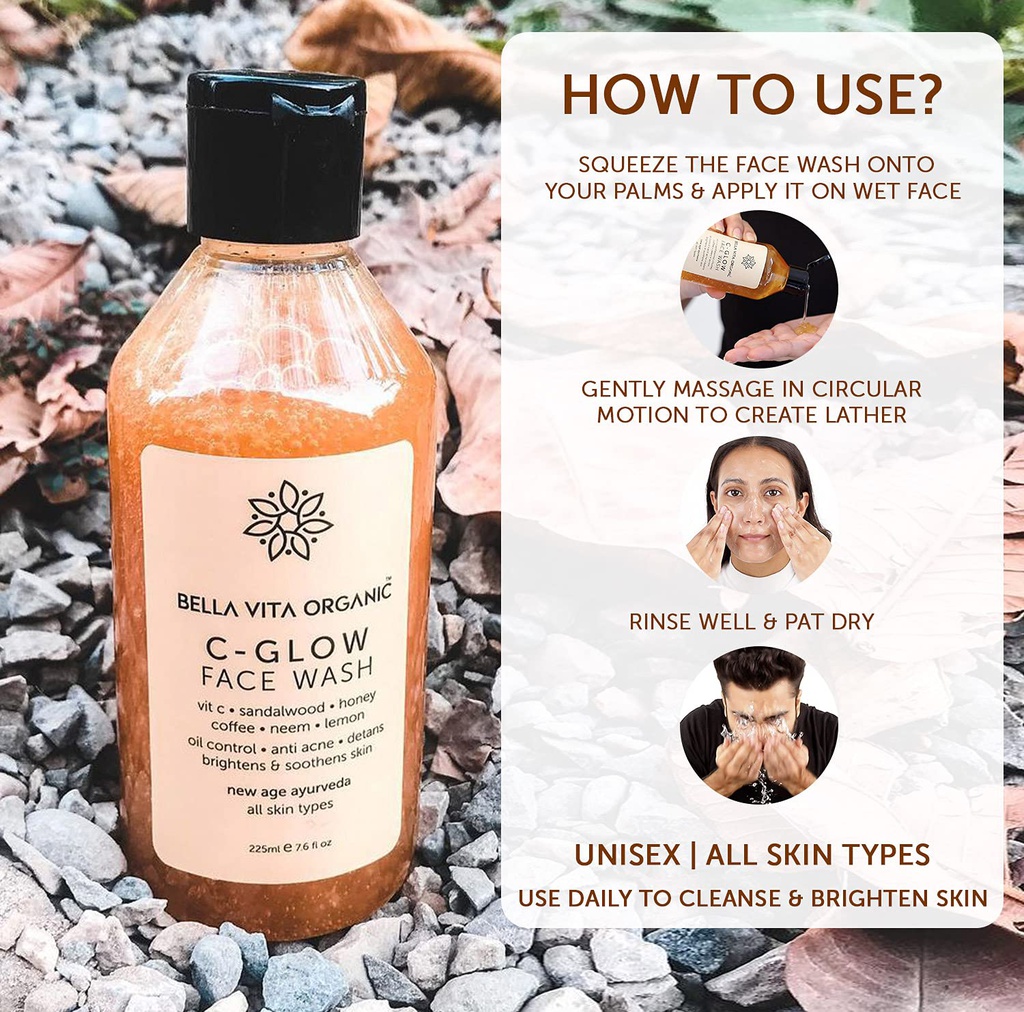 Bella Vita Vitamin Cglow Natural Face Wash With Coffee, Neem & Mint, Oil Control, Acne