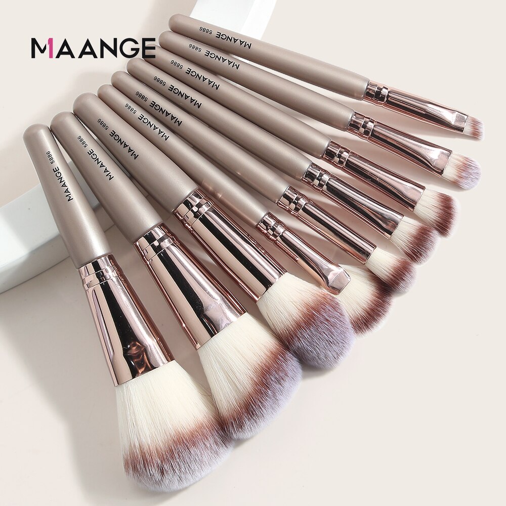 Maange 9pcs Professional Makeup Brush Set With Case Powder Blush