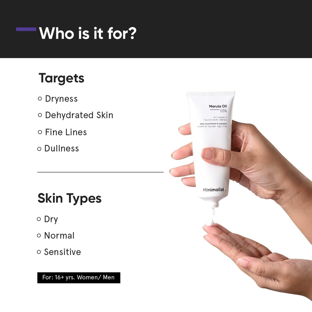 Minimalist Marula Oil 5 Face Moisturizer For Dry Skin 50g Jeevee