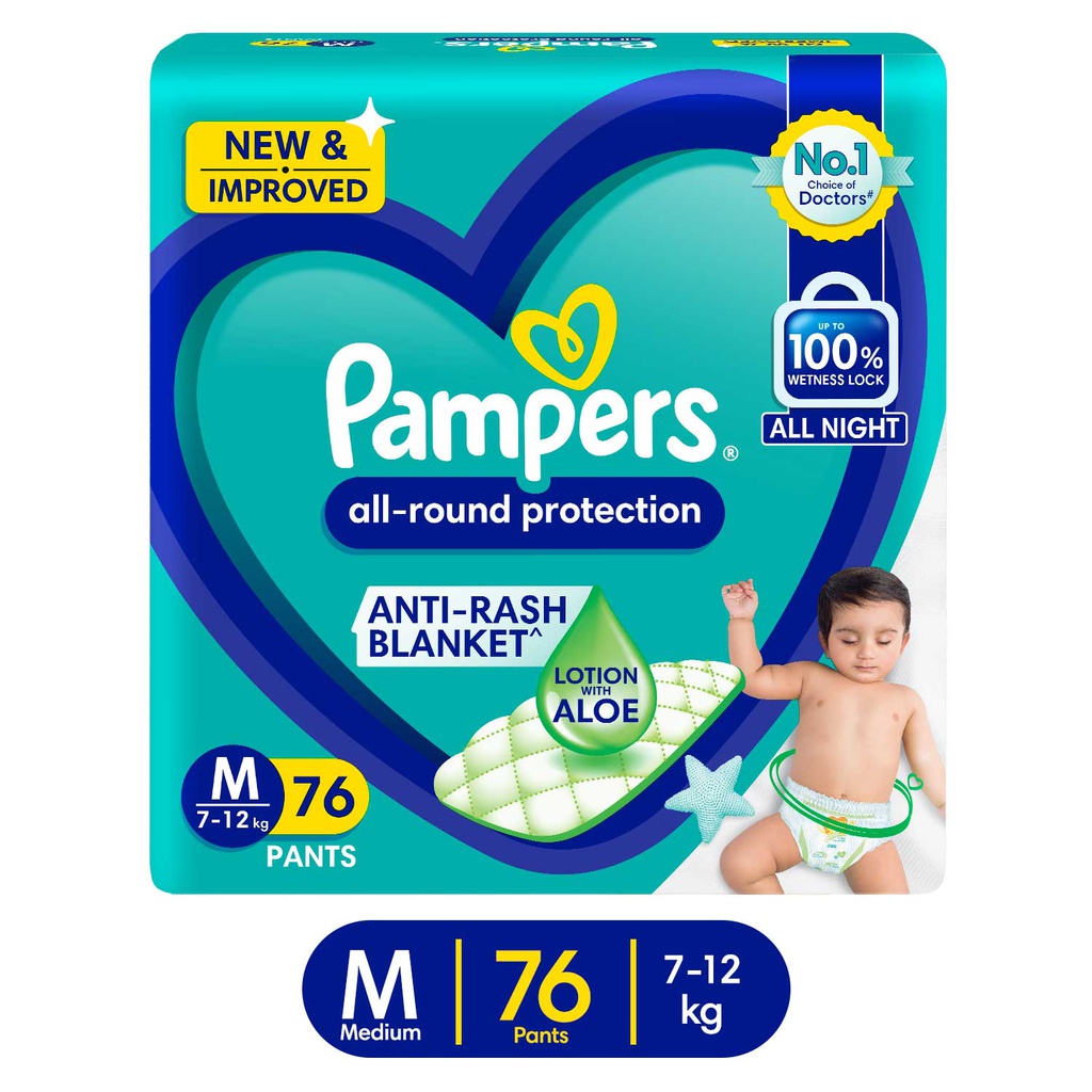 Buy Pampers Diapers M76pcs, Allround Protection Cheapest Price Jeevee