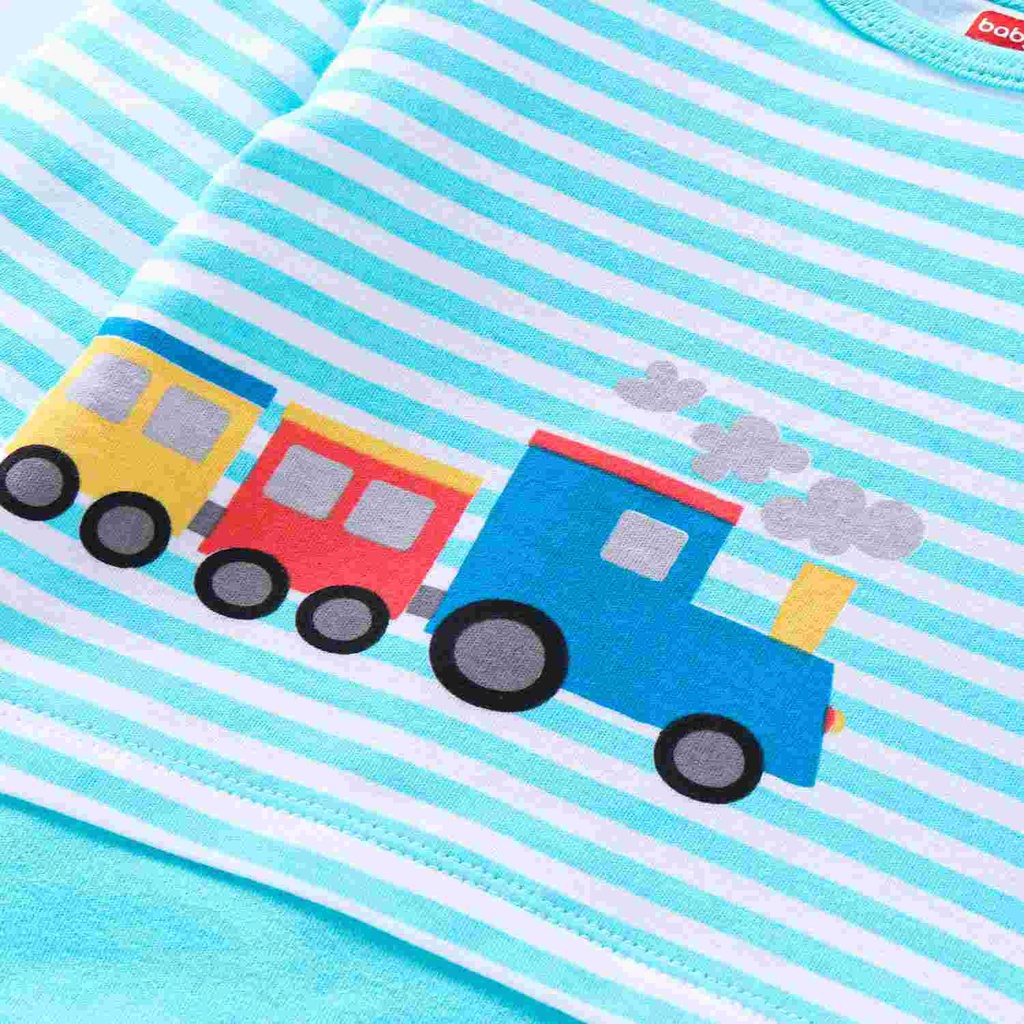 Babyhug 100% Cotton Knit Full Sleeves Striped & Fox Printed Oneise - Blue
