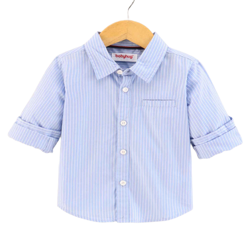 Babyhug Cotton Woven Half Sleeves Shirt & Denim Shorts with Leaves Print - White & Blue