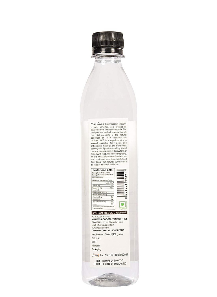 Max Care Cold Pressed Virgin Coconut Oil 500ml Jeevee