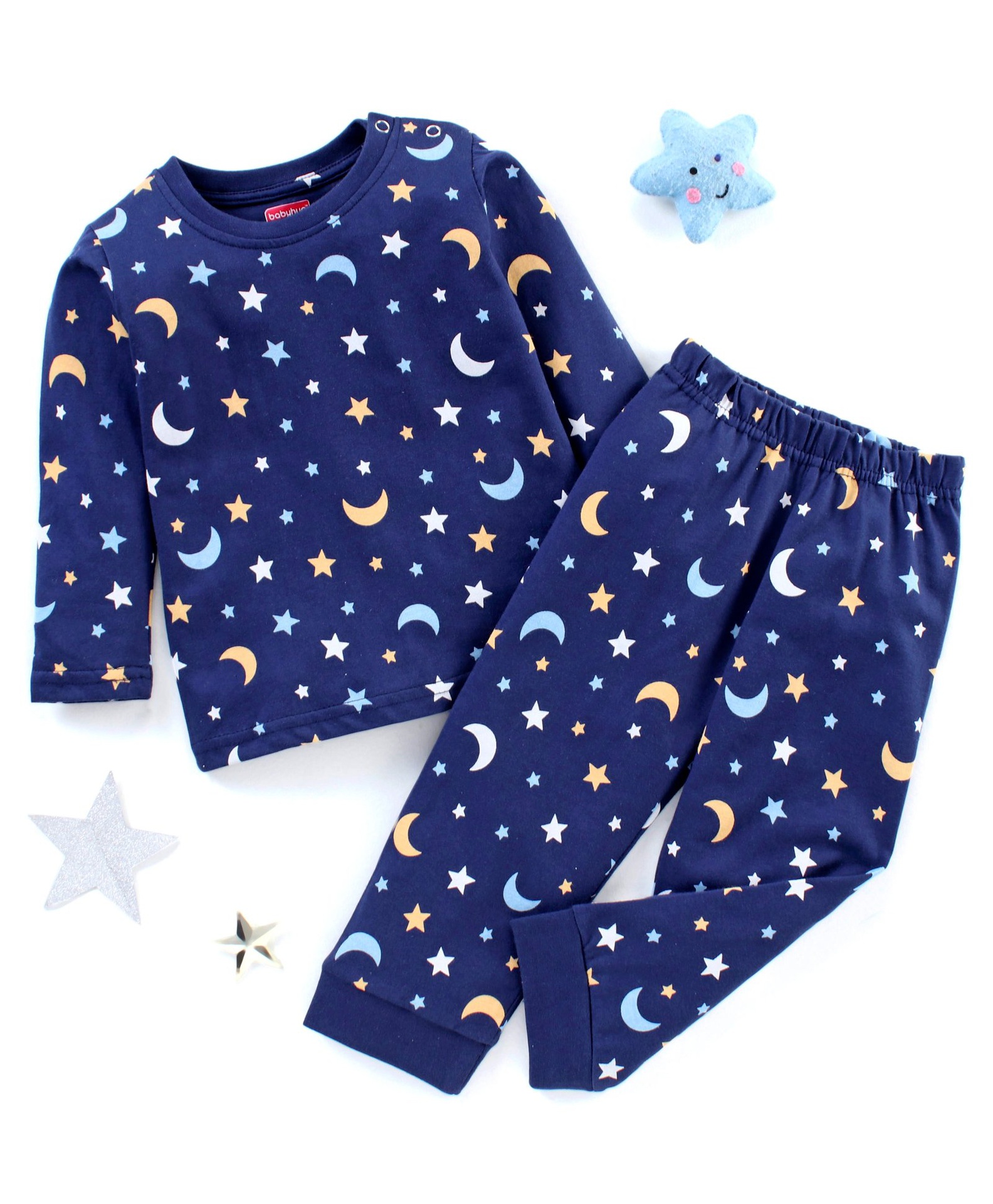 Babyhug Cotton Interlock Knit Full Sleeves Sleepsuit Ball Print - Navy Blue & Yellow main image 0