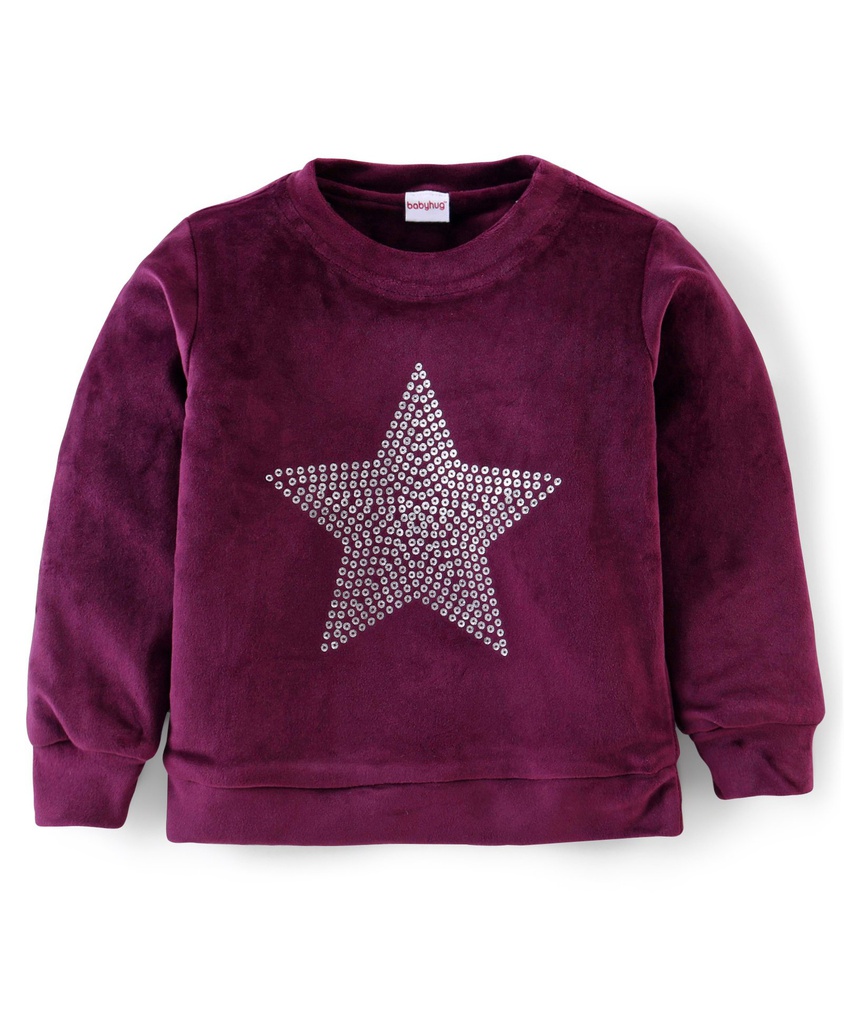 Babyhug Knitted Full Sleeves With T-Shirt & Lounge Pants Star Print - Maroon main image 1