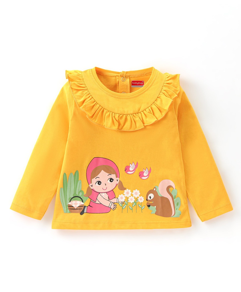 Babyhug 100% Cotton Knit Half Sleeves Tee with Frill Detailing Floral Print - Light Pink main image 1