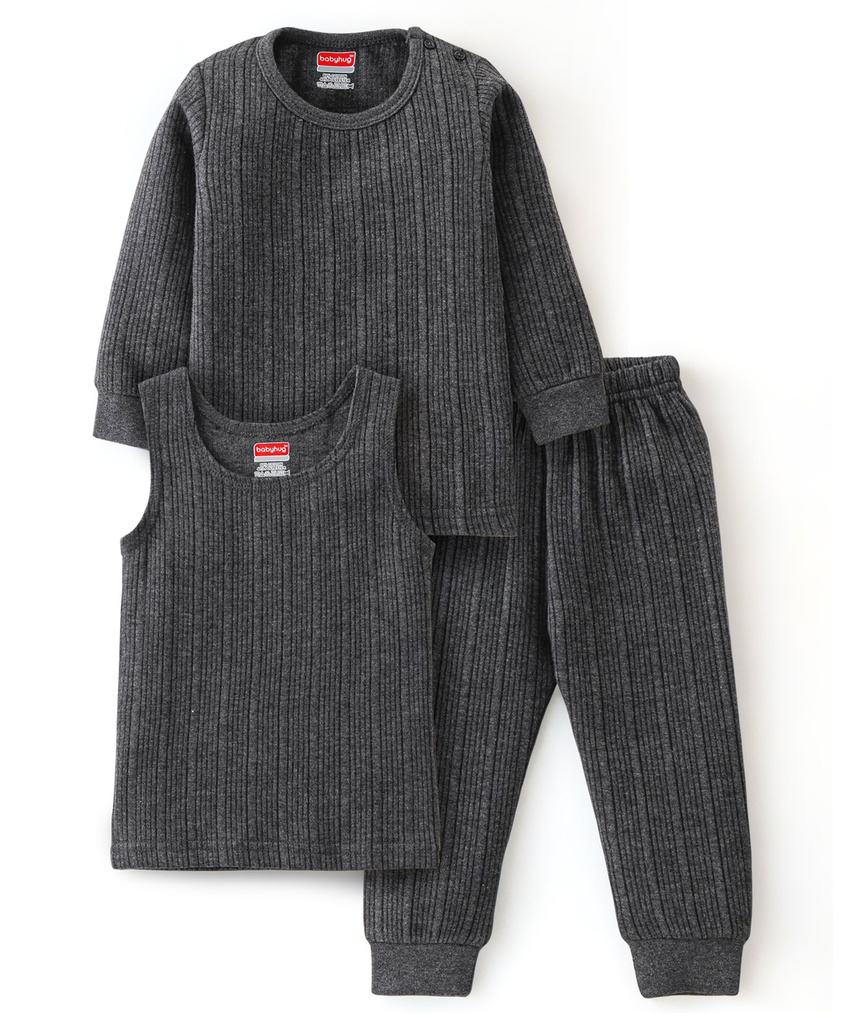 Babyhug Cotton Full Sleeves Solid Color Vest Pullover & Bottom Thermal Wear Combo Pack Of 3 - Blue main image 0