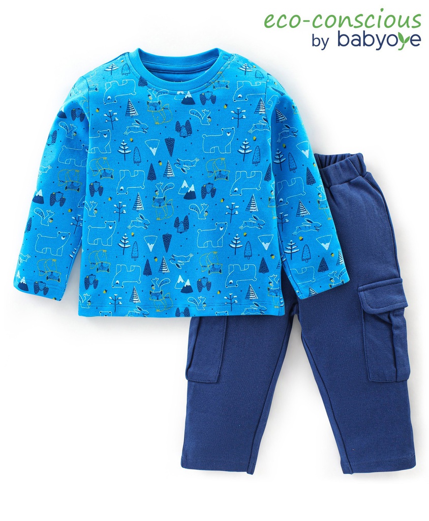 Babyoye Eco Conscious Cotton with Eco Jiva Finish Shorts Flamingo & Hearts Print - Blue Pink & Green
