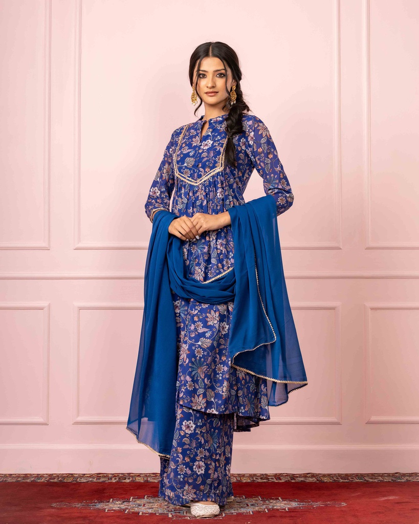 Grey Georgette Embroidered Kurta, Sharara & Dupatta Set