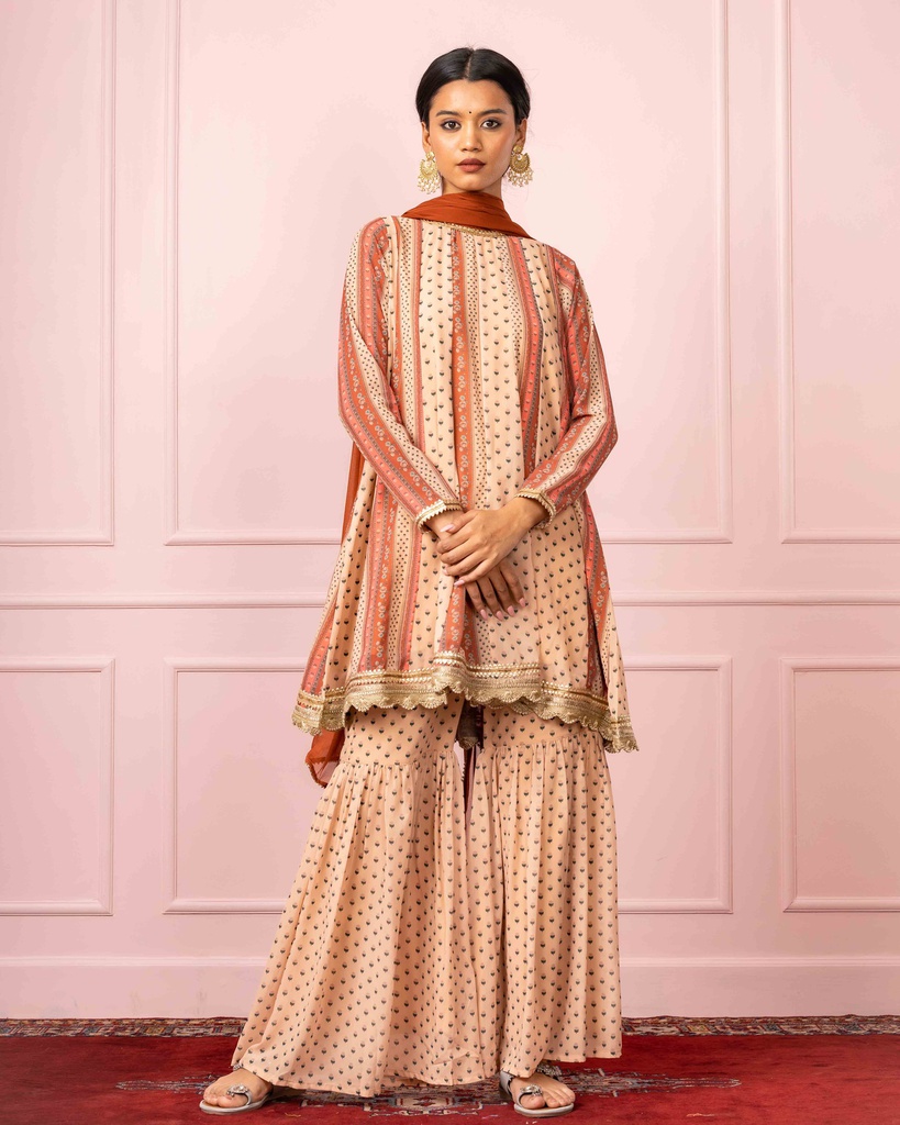 Green Schffli Kurta, Sharara and Dupatta Set