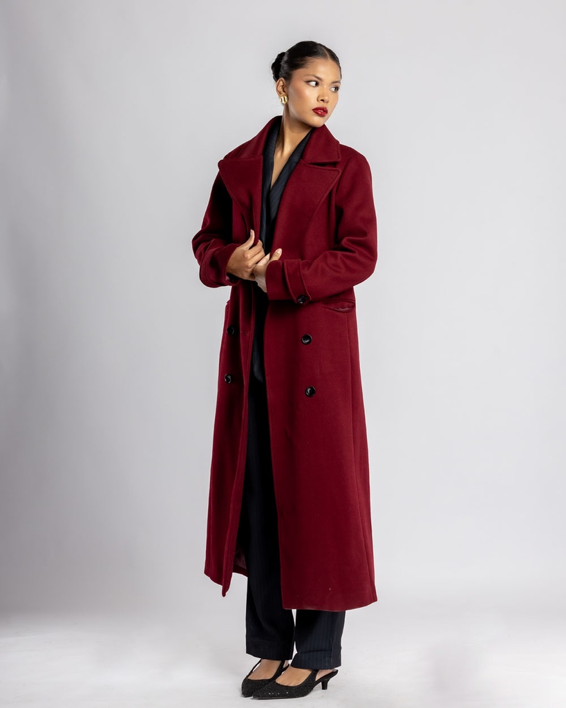 Salt Trench Long Sleeve Coat - Maroon (s) | Jeevee
